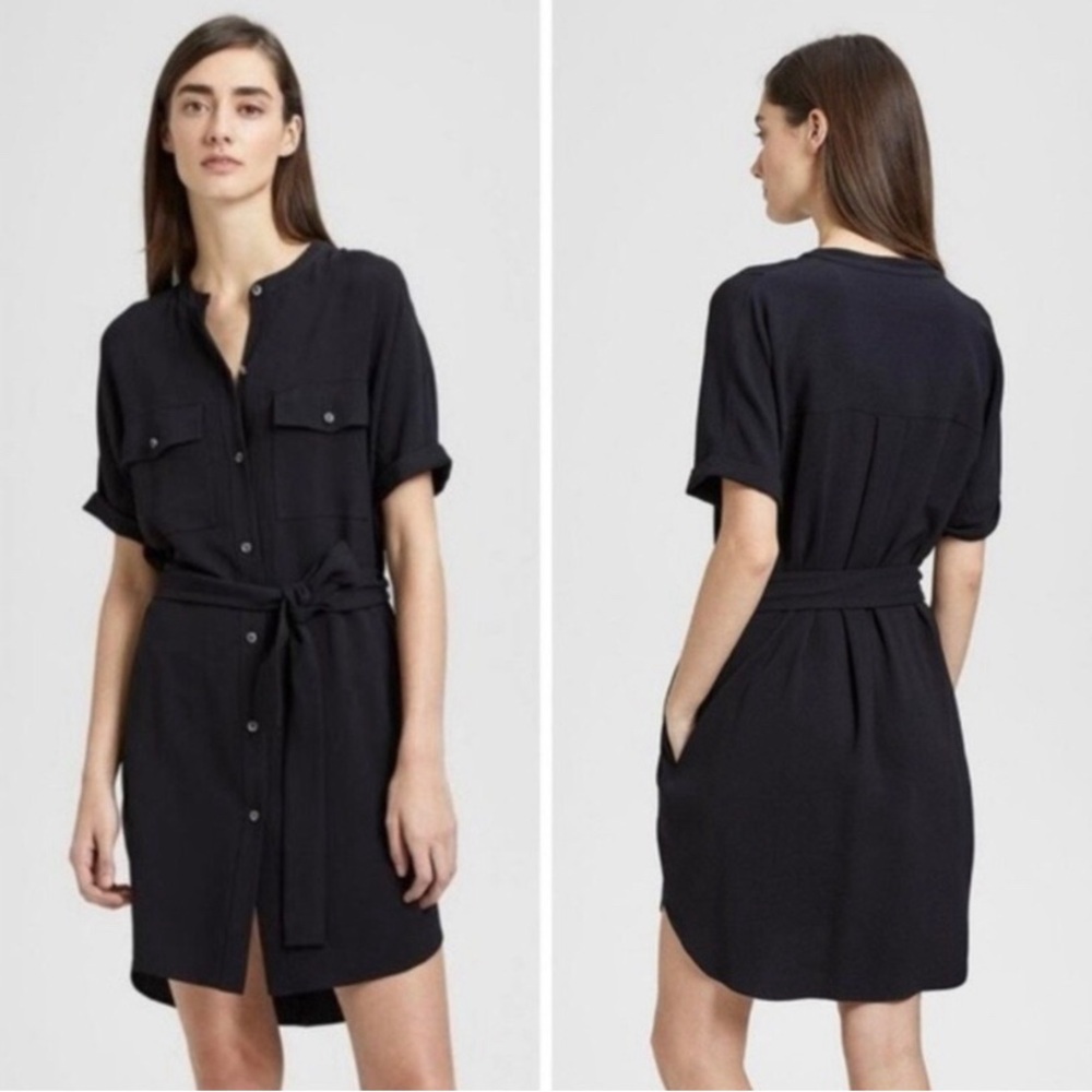 Theory Belted Cargo Dress Black Rosina Crepe Medium